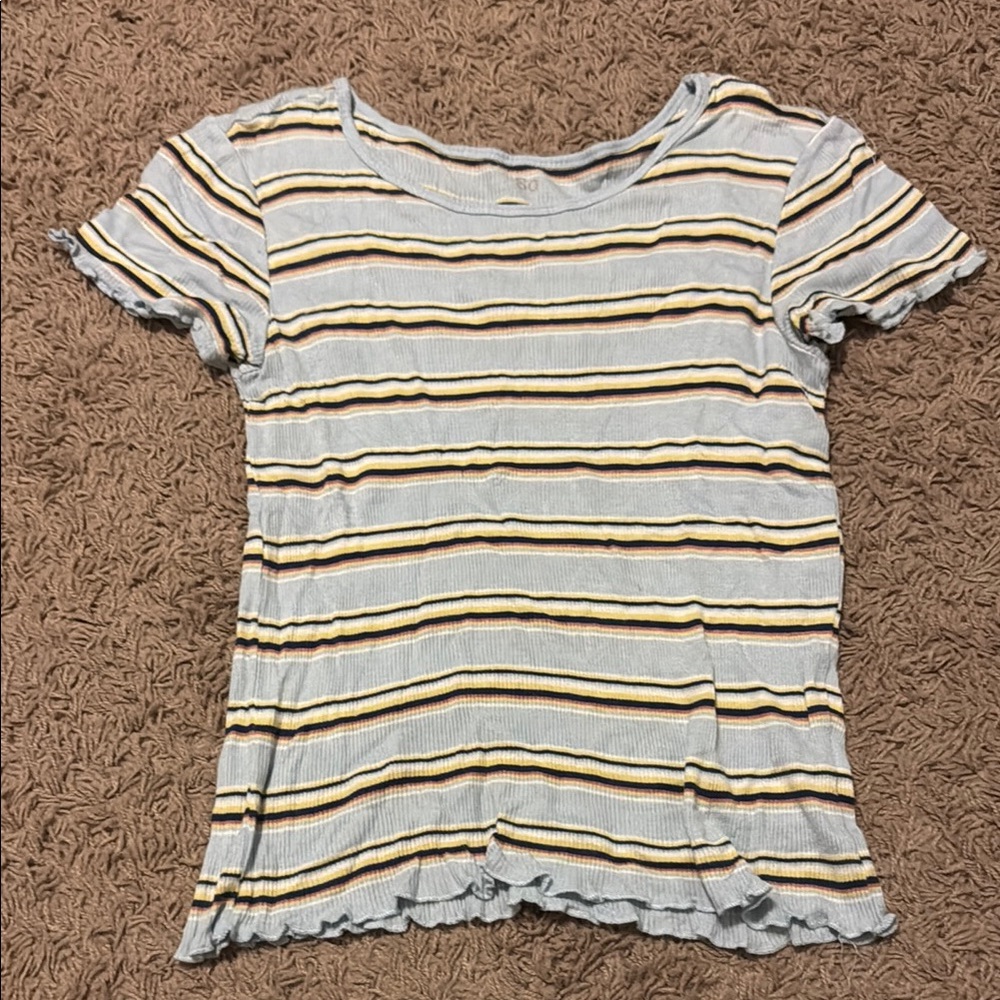Kohl's Striped Ruffle Hem Top - Blue, Yellow, Brown